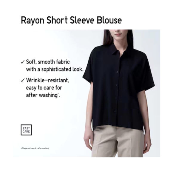UNIQLO Women's Rayon Short Sleeve Blouse (Light Blue) - Picture 5 of 5